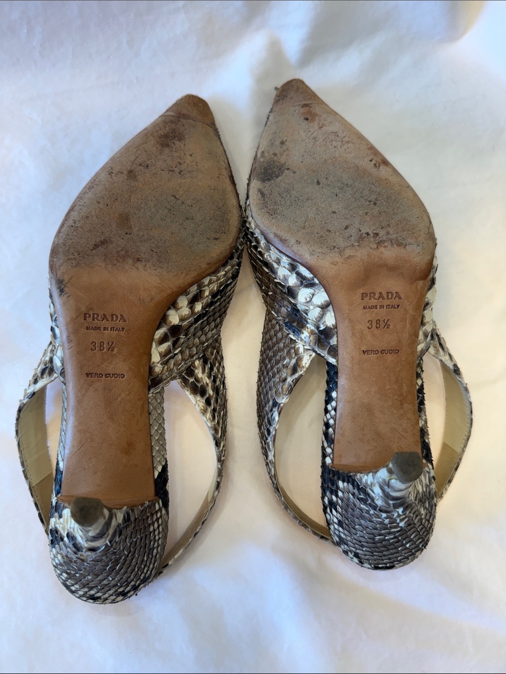 Prada Beige and Brown Snakeskin Slingback Pointed Pumps - Picture 5 of 6